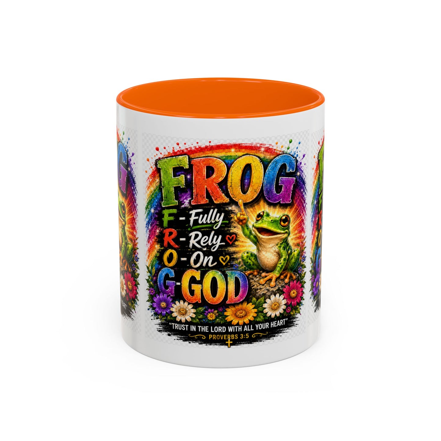 Frog Coffee Mug — “FROG: Fully Rely On God” Rainbow Christian Accent Mug