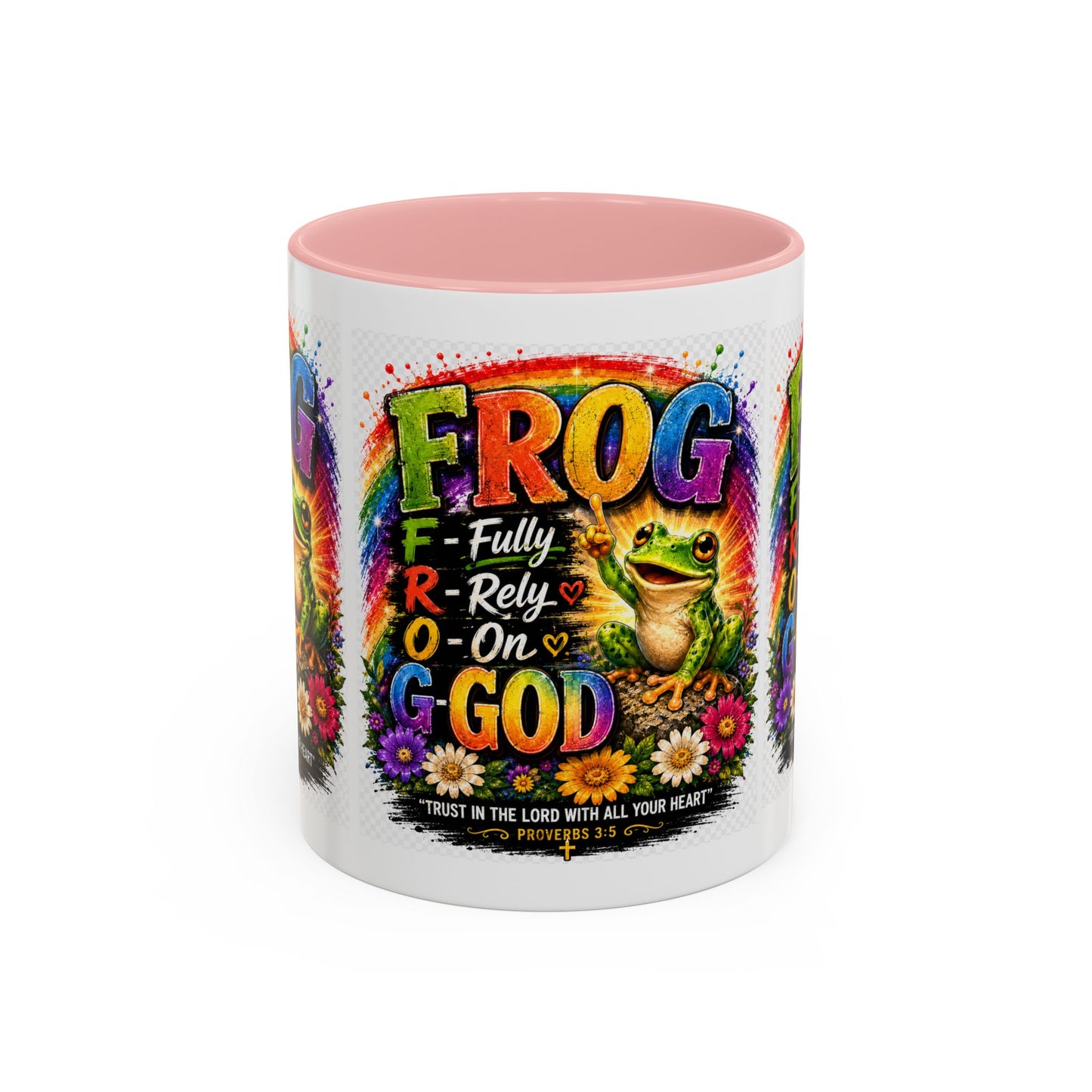 Frog Coffee Mug — “FROG: Fully Rely On God” Rainbow Christian Accent Mug