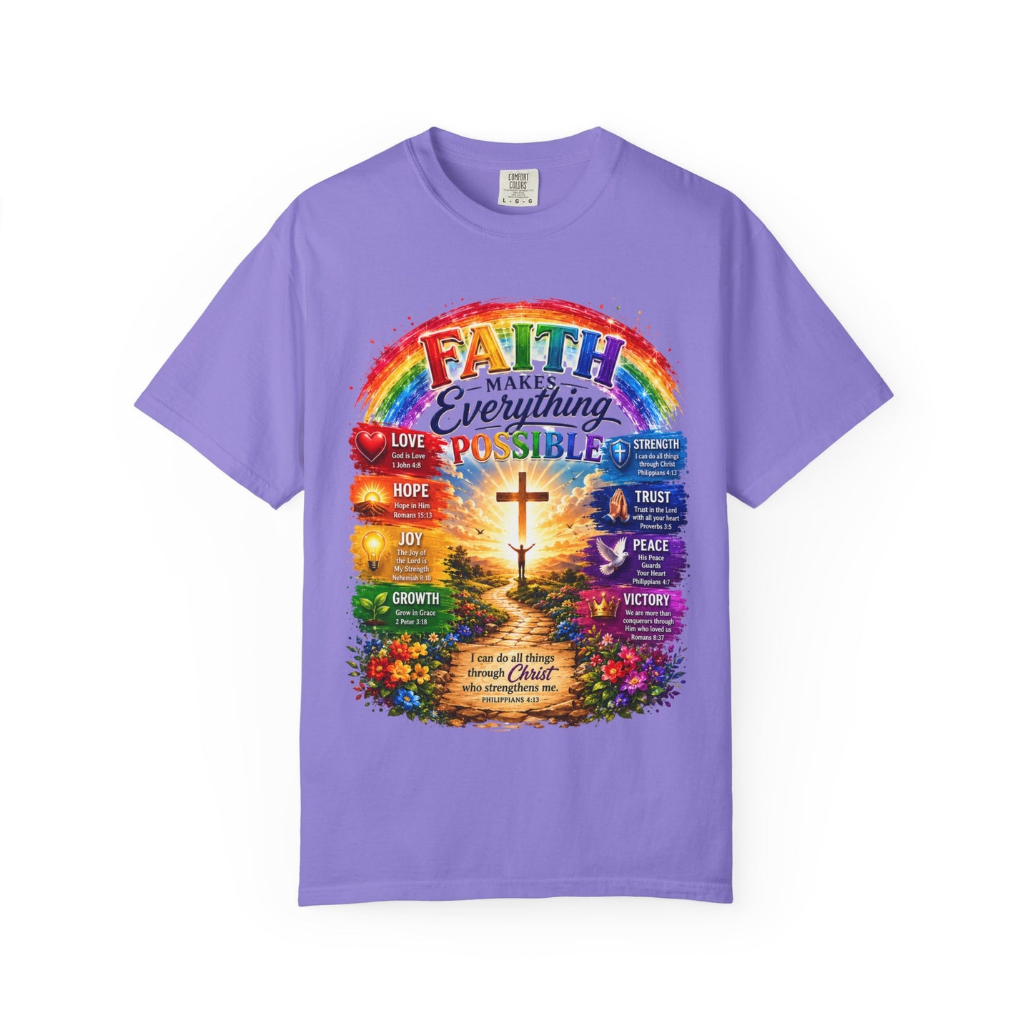 Faith Makes Everything Possible T-Shirt — Christian Cross Rainbow Inspirational Tee