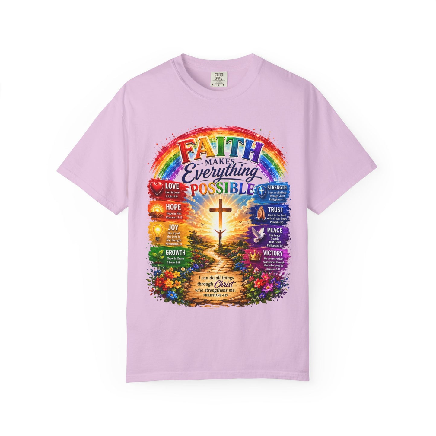 Faith Makes Everything Possible T-Shirt — Christian Cross Rainbow Inspirational Tee