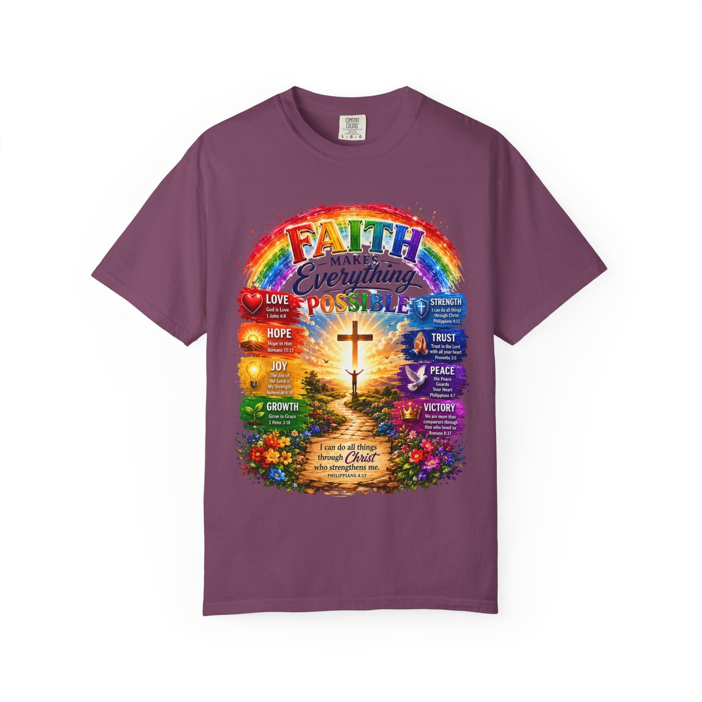 Faith Makes Everything Possible T-Shirt — Christian Cross Rainbow Inspirational Tee